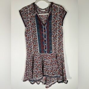 Poupette St. Barth Sasha v-neck boho floral tassel mini dress sz XS white red